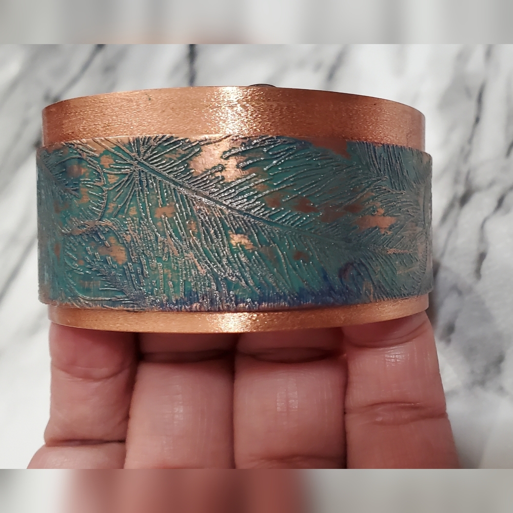 Vintage Copper and Turquoise Feather Bracelet